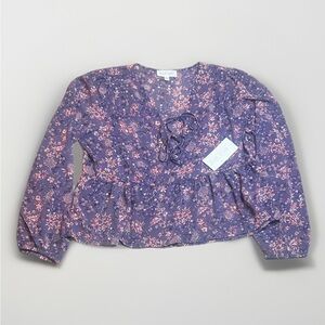 NWT Elegant Floral Lace-Up Blouse in Purple Wild Skye XL